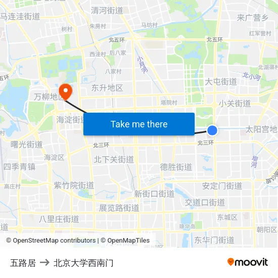 五路居 to 北京大学西南门 map