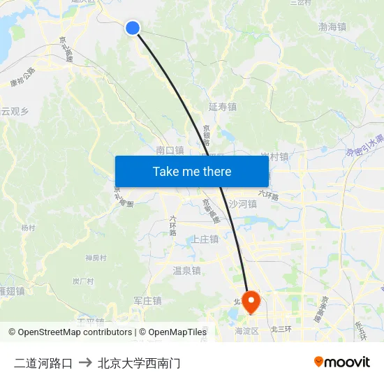二道河路口 to 北京大学西南门 map