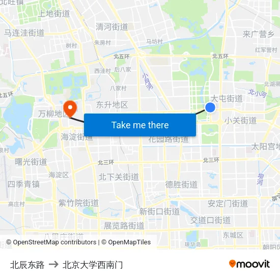 北辰东路 to 北京大学西南门 map