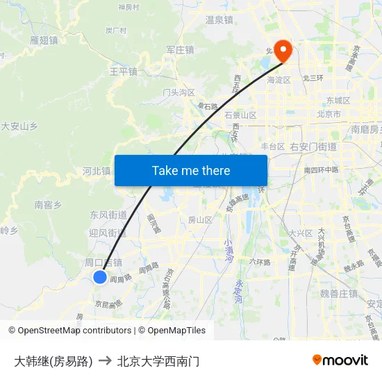 大韩继(房易路) to 北京大学西南门 map