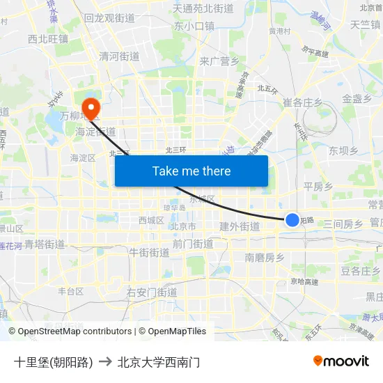 十里堡(朝阳路) to 北京大学西南门 map