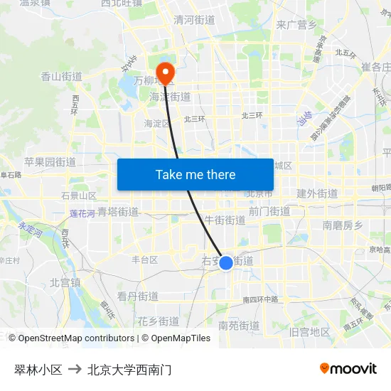 翠林小区 to 北京大学西南门 map