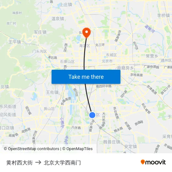 黄村西大街 to 北京大学西南门 map