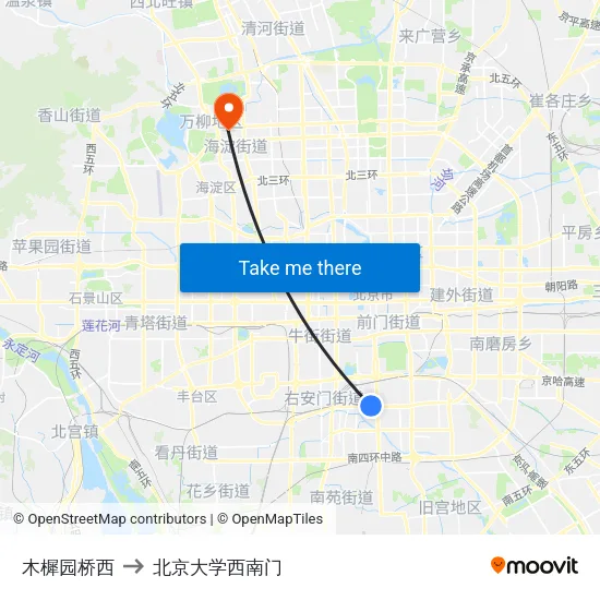 木樨园桥西 to 北京大学西南门 map