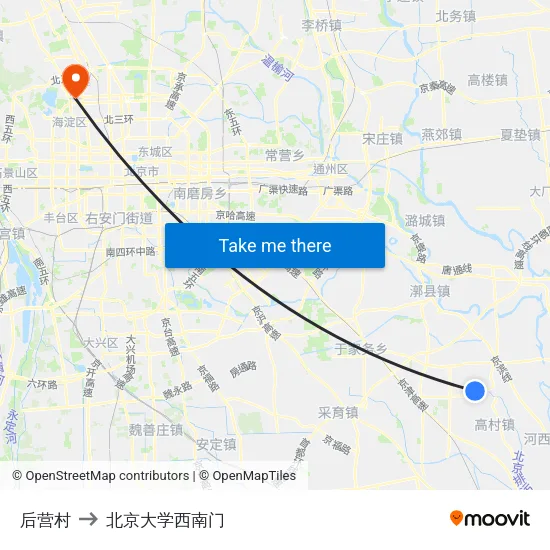 后营村 to 北京大学西南门 map