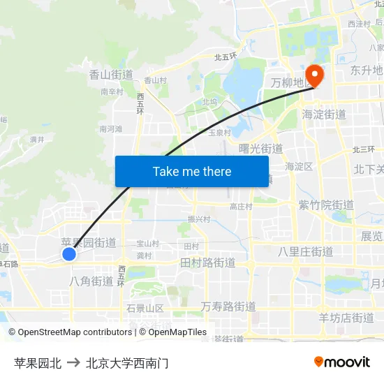 苹果园北 to 北京大学西南门 map