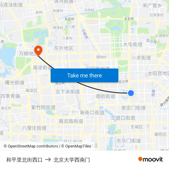 和平里北街西口 to 北京大学西南门 map