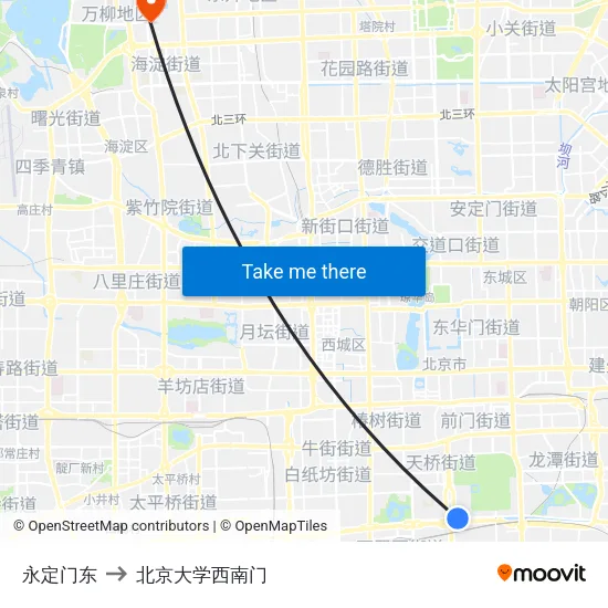 永定门东 to 北京大学西南门 map