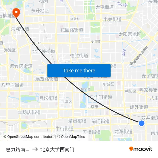 惠力路南口 to 北京大学西南门 map