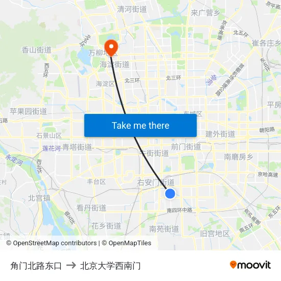 角门北路东口 to 北京大学西南门 map
