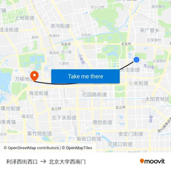 利泽西街西口 to 北京大学西南门 map