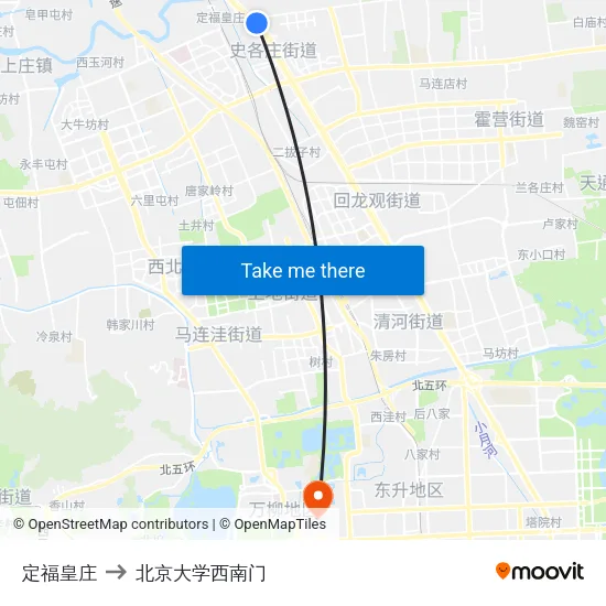 定福皇庄 to 北京大学西南门 map