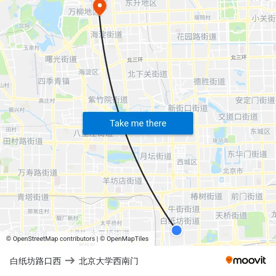 白纸坊路口西 to 北京大学西南门 map