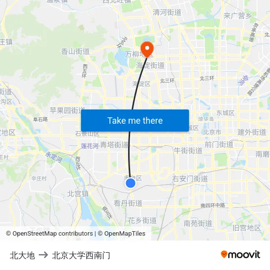 北大地 to 北京大学西南门 map