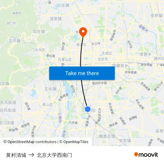 黄村清城 to 北京大学西南门 map