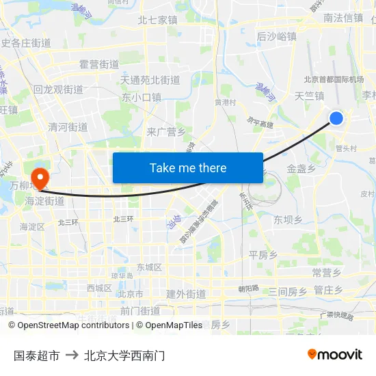 国泰超市 to 北京大学西南门 map