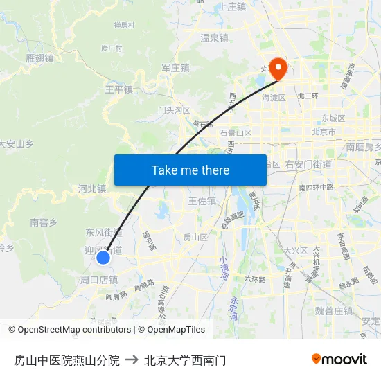 房山中医院燕山分院 to 北京大学西南门 map