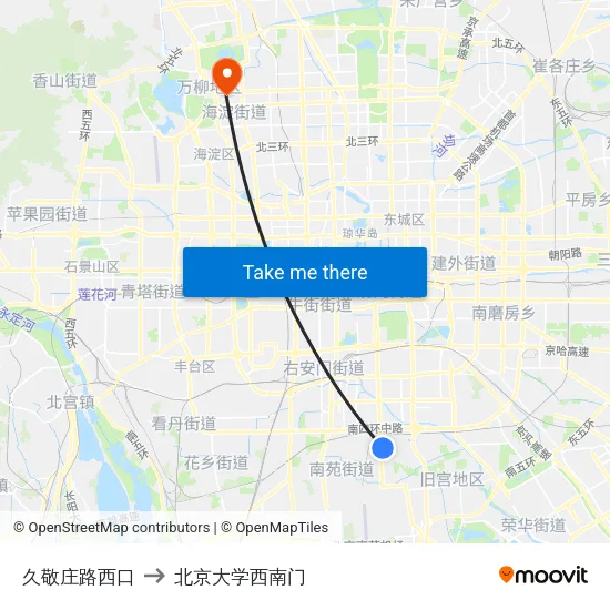 久敬庄路西口 to 北京大学西南门 map