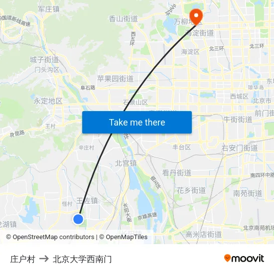 庄户村 to 北京大学西南门 map