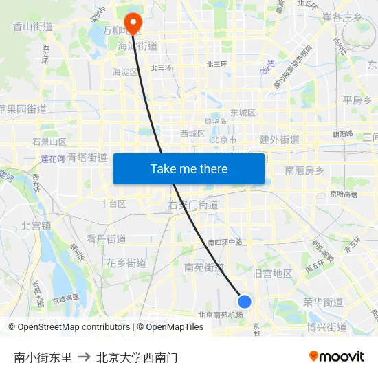 南小街东里 to 北京大学西南门 map