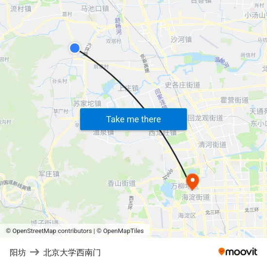阳坊 to 北京大学西南门 map