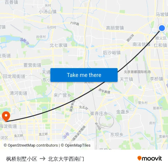 枫桥别墅小区 to 北京大学西南门 map