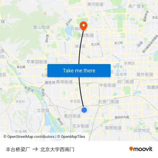 丰台桥梁厂 to 北京大学西南门 map