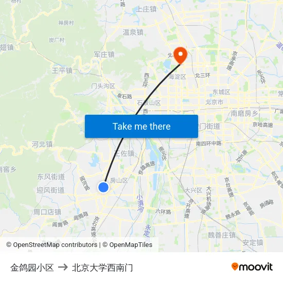 金鸽园小区 to 北京大学西南门 map