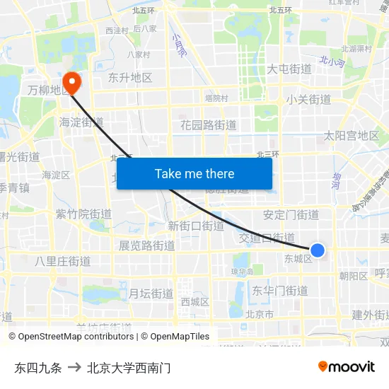 东四九条 to 北京大学西南门 map