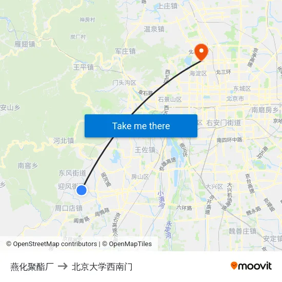 燕化聚酯厂 to 北京大学西南门 map