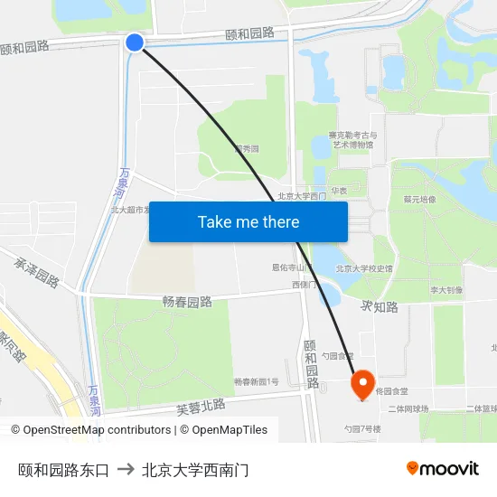 颐和园路东口 to 北京大学西南门 map