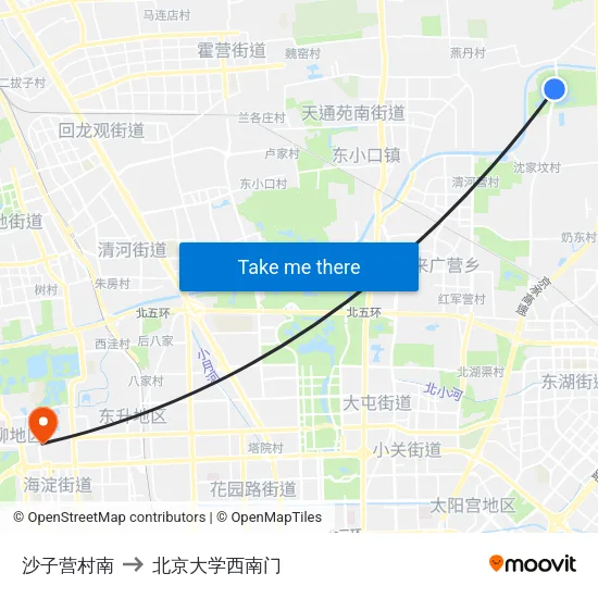 沙子营村南 to 北京大学西南门 map