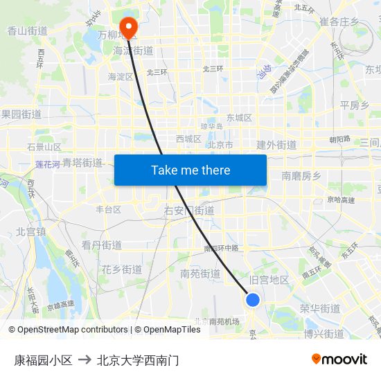 康福园小区 to 北京大学西南门 map