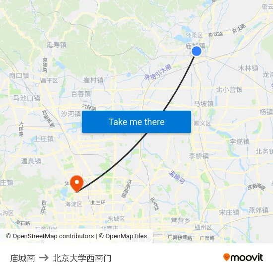 庙城南 to 北京大学西南门 map