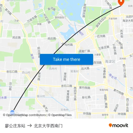 廖公庄东站 to 北京大学西南门 map
