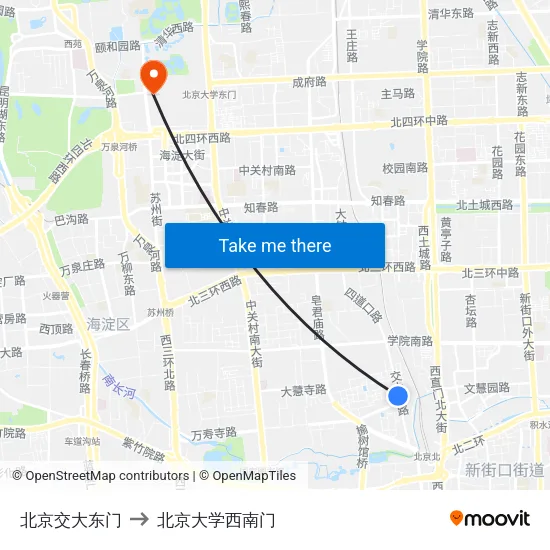 北京交大东门 to 北京大学西南门 map