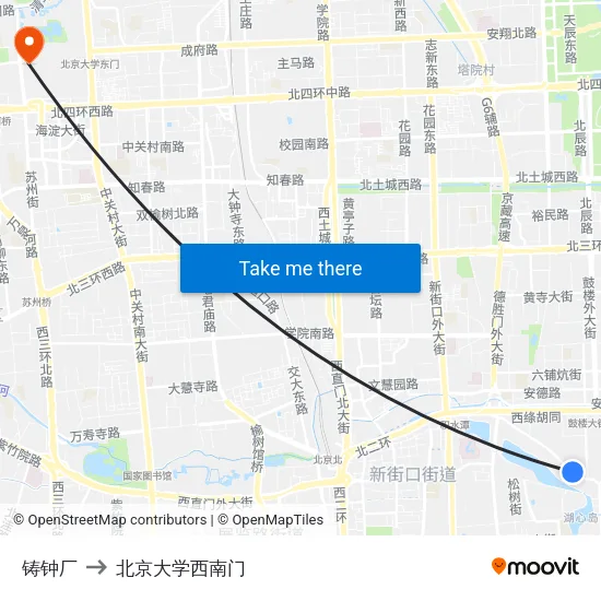 铸钟厂 to 北京大学西南门 map
