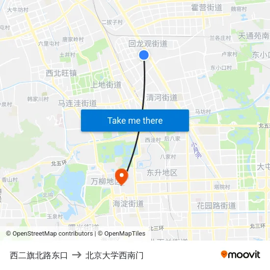西二旗北路东口 to 北京大学西南门 map