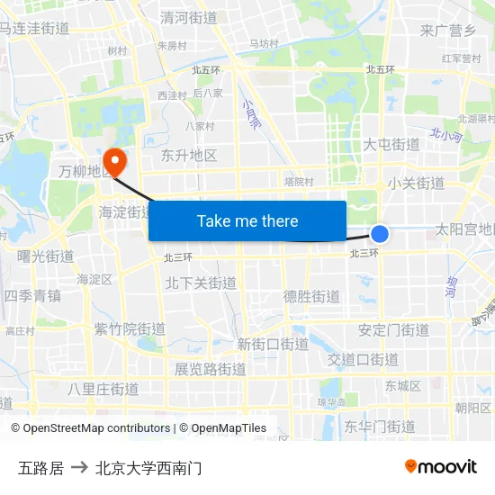 五路居 to 北京大学西南门 map