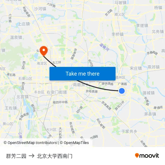 群芳二园 to 北京大学西南门 map