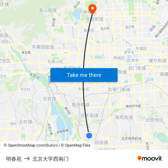 明春苑 to 北京大学西南门 map