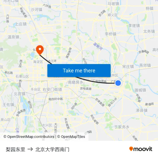梨园东里 to 北京大学西南门 map