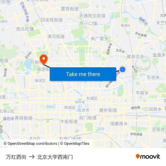 万红西街 to 北京大学西南门 map