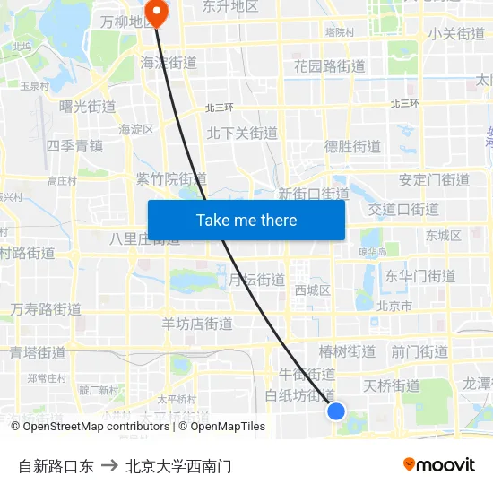 自新路口东 to 北京大学西南门 map