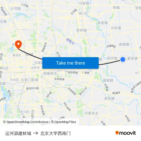 运河源建材城 to 北京大学西南门 map