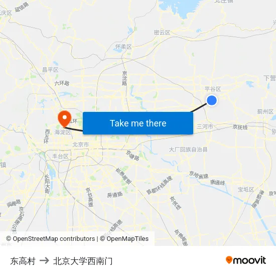 东高村 to 北京大学西南门 map