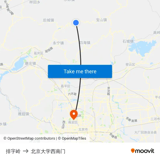 排字岭 to 北京大学西南门 map