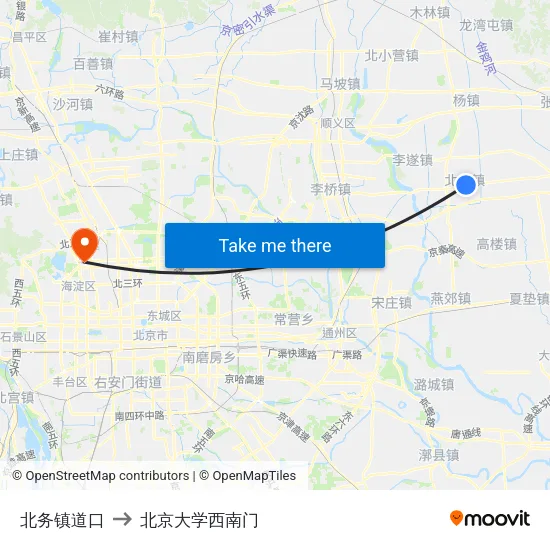 北务镇道口 to 北京大学西南门 map
