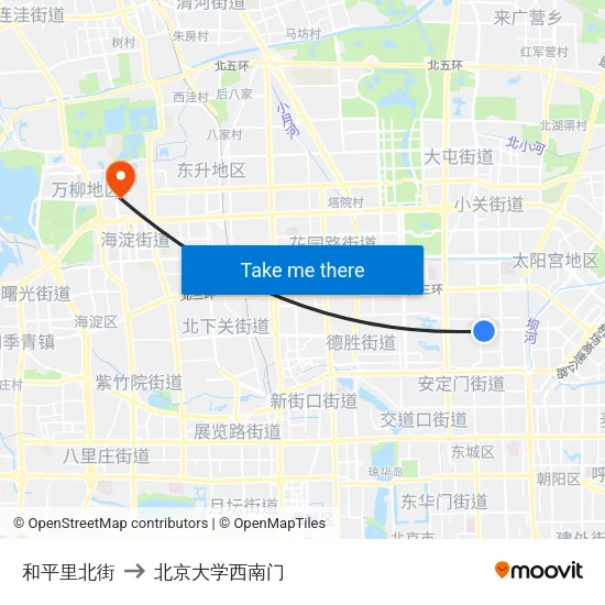和平里北街 to 北京大学西南门 map