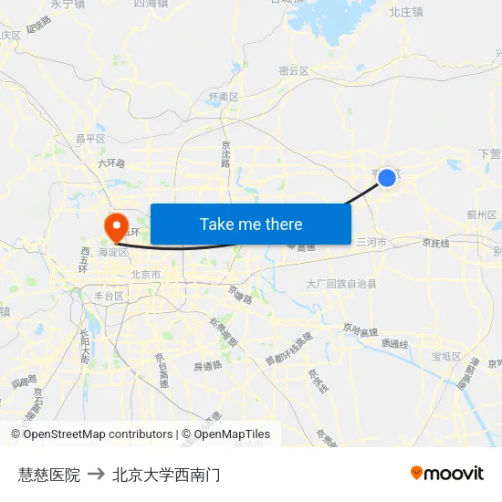 慧慈医院 to 北京大学西南门 map